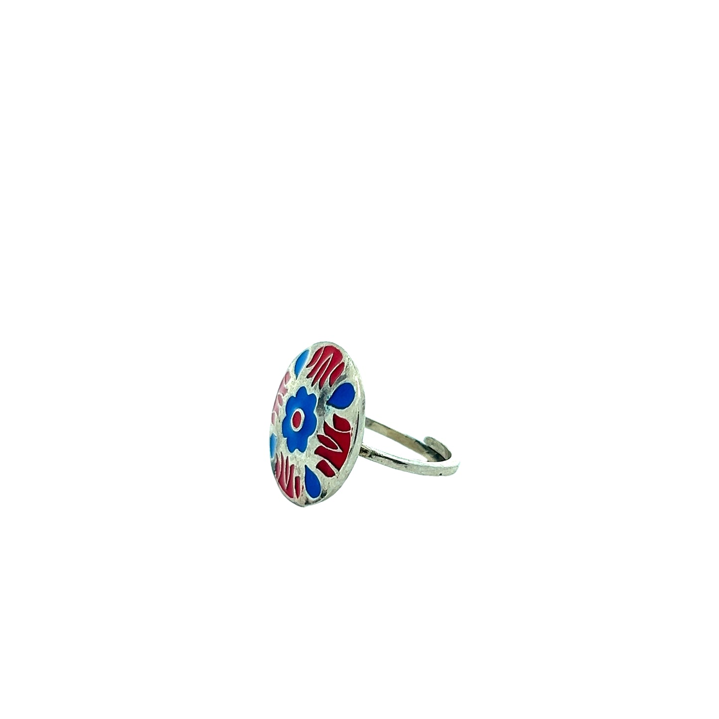 Floral Meenakari Silver Ring