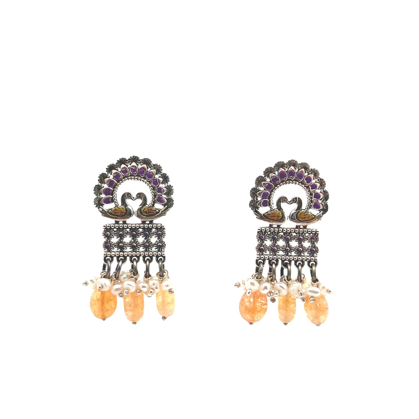 Peacock Meenakari Silver Earrings