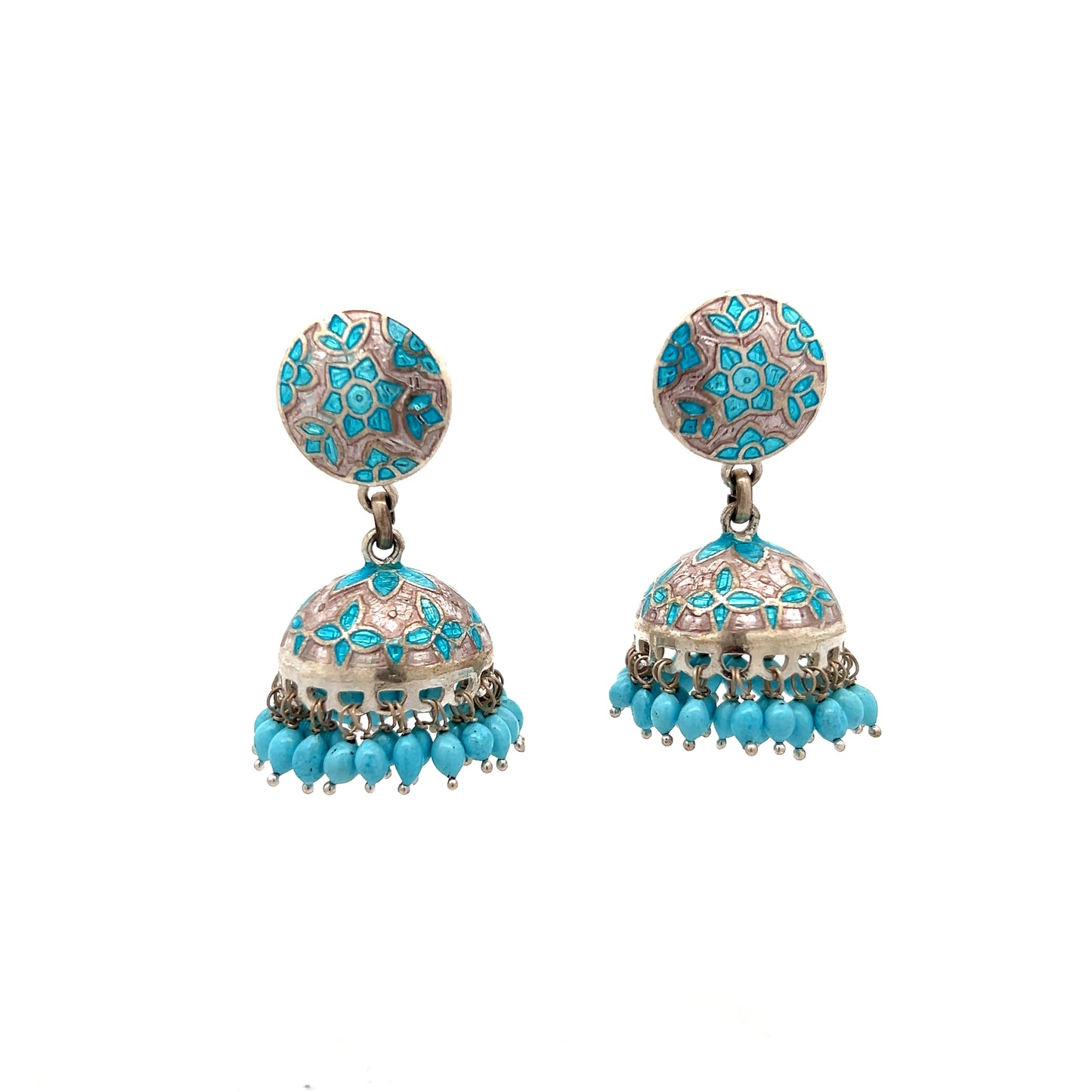 Sky Blue Meenakari Silver Jhumka Earring