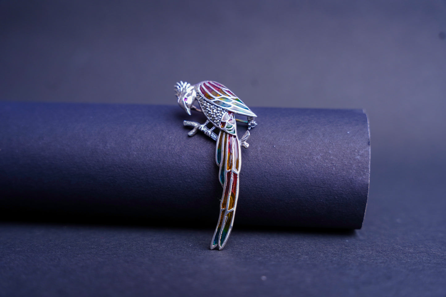 Enamel Silver Parrot Brooch