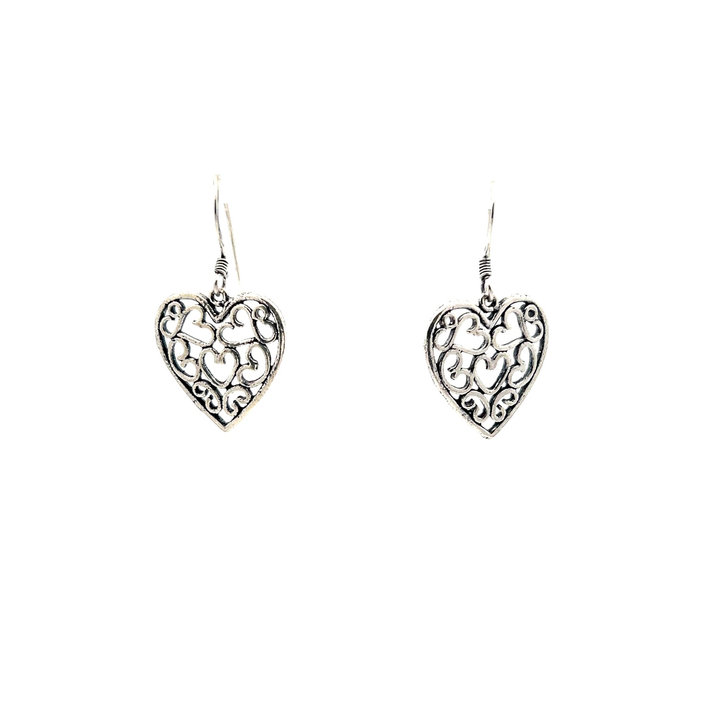 Intricate Silver Heart Earrings