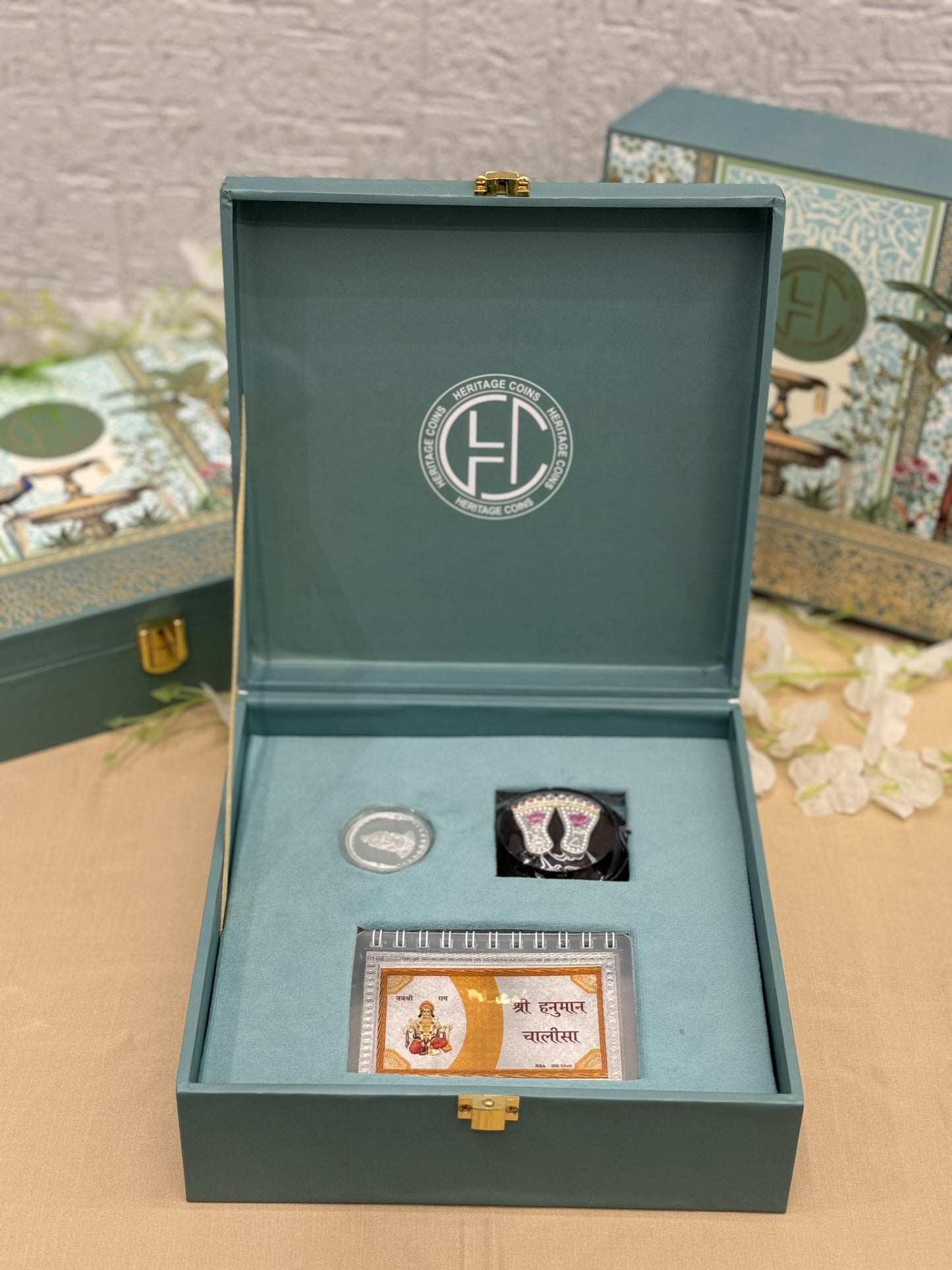 Silver Hanuman Chalisa with Coin Giift Set