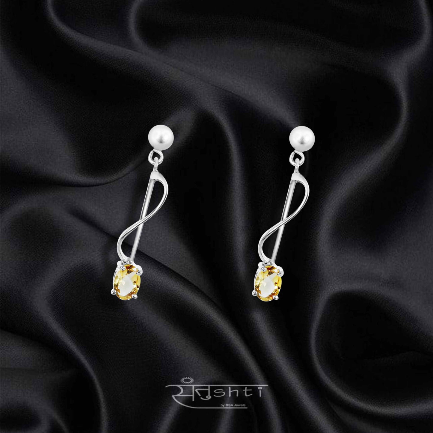 Citrine Silver Drop Danglers
