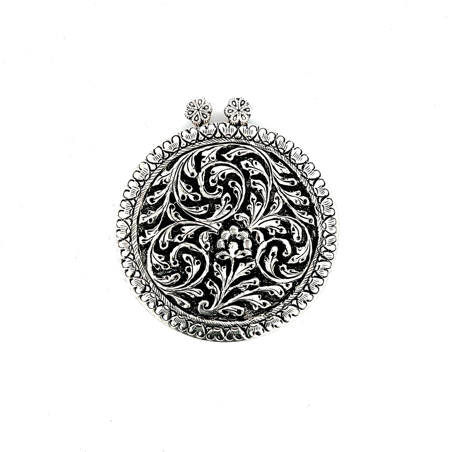 Sterling Silver Engraved Floral Pendant
