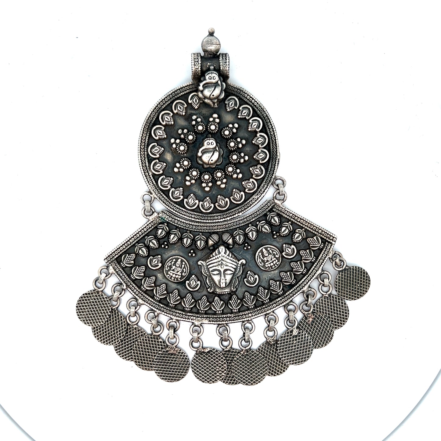 Circular Designs Long Silver Pendant