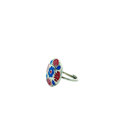 Floral Meenakari Silver Ring