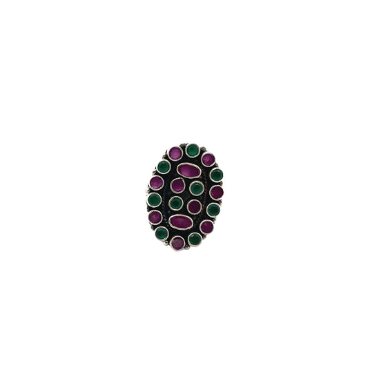 Multicolour Cut Stone Silver Ring