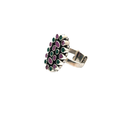 Multicolour Cut Stone Silver Ring