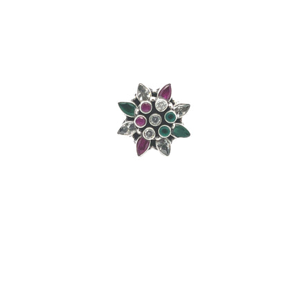 Multicolour Floral Cut Stone Silver Ring