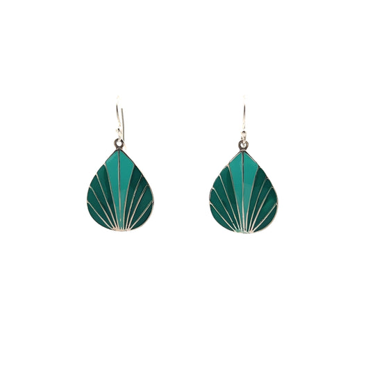 Green Meenakari Leaf Silver Earrings