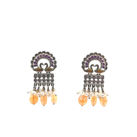 Peacock Meenakari Silver Earrings