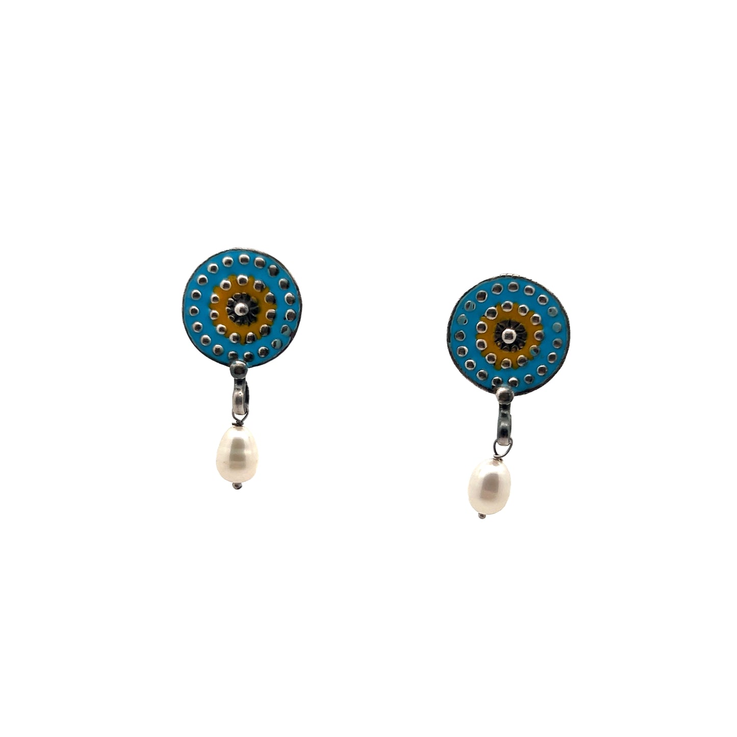 Sky Blue Meenakari Silver Drop Danglers
