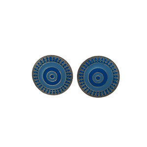 Blue Meenakari Circular Silver Earring