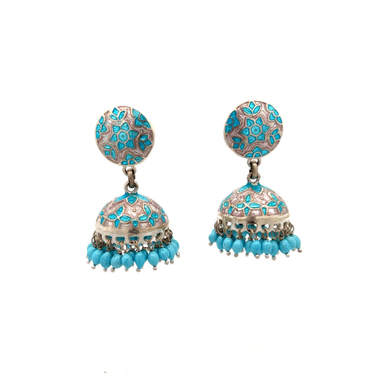 Sky Blue Meenakari Silver Jhumka Earring