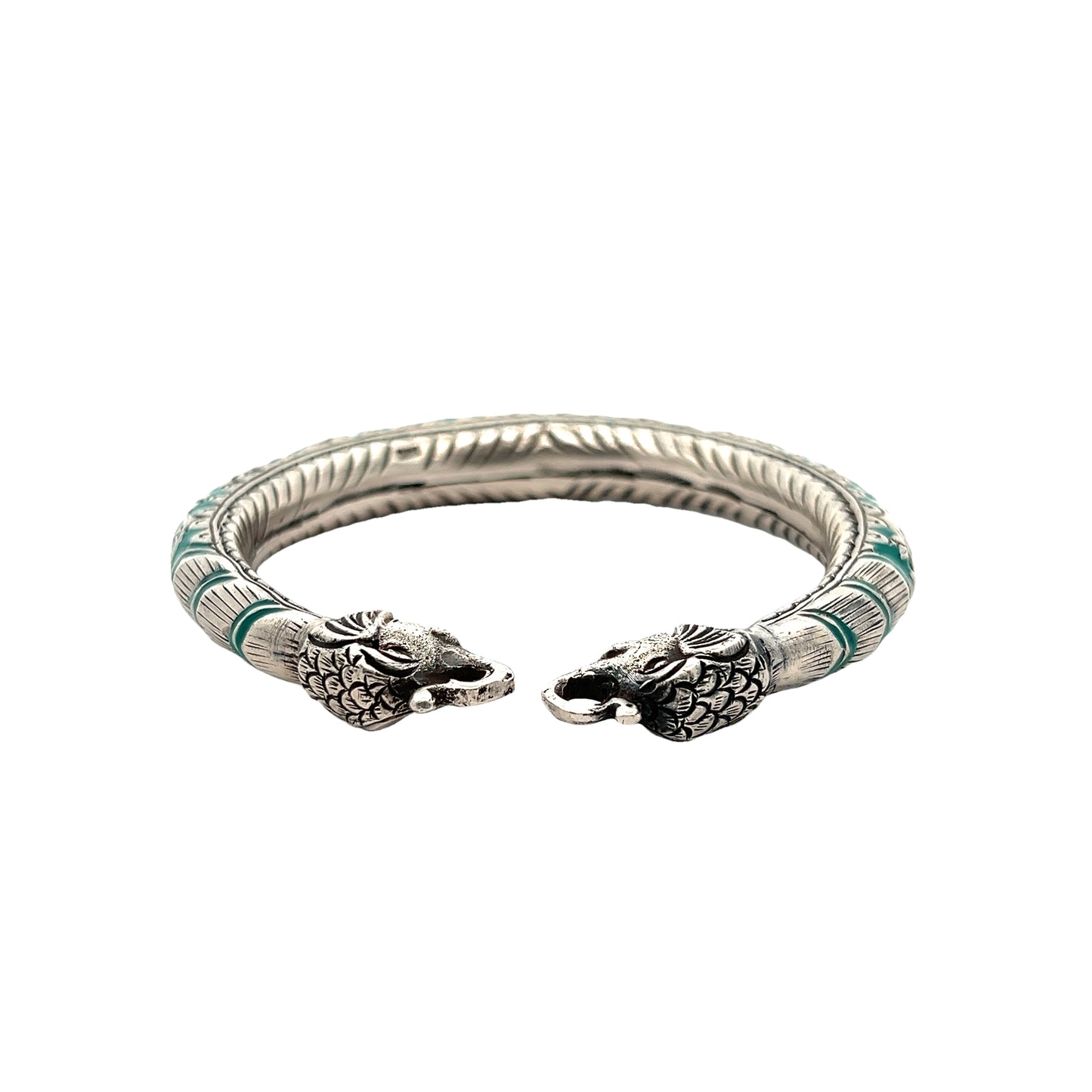 Elegant Green Enamel Silver Bracelet