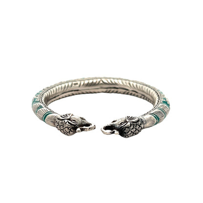 Elegant Green Enamel Silver Bracelet