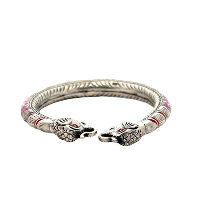Elegant Pink Enamel Silver Bracelet