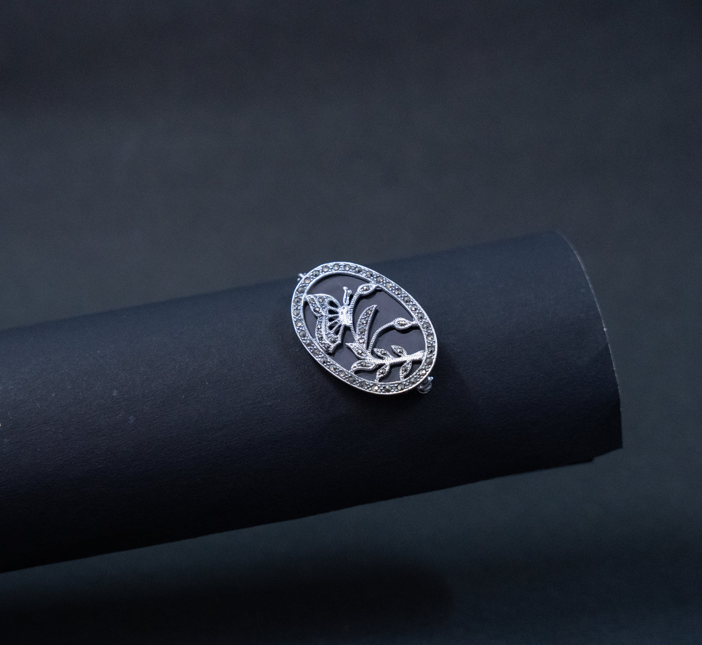 Butterfly & Floral Sterling Silver Brooch