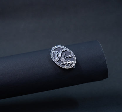 Butterfly & Floral Sterling Silver Brooch