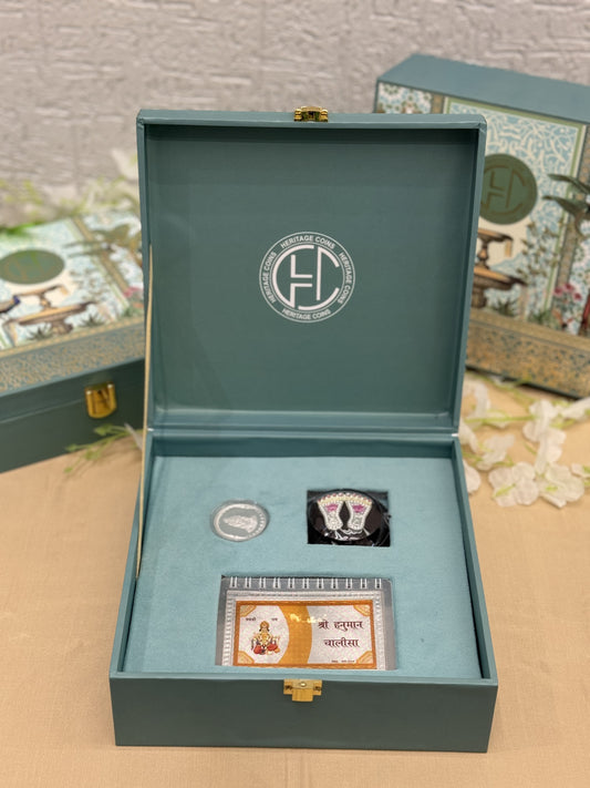 Silver Hanuman Chalisa with Coin Giift Set