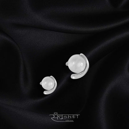 Silver Moon Stone  Mini Studs
