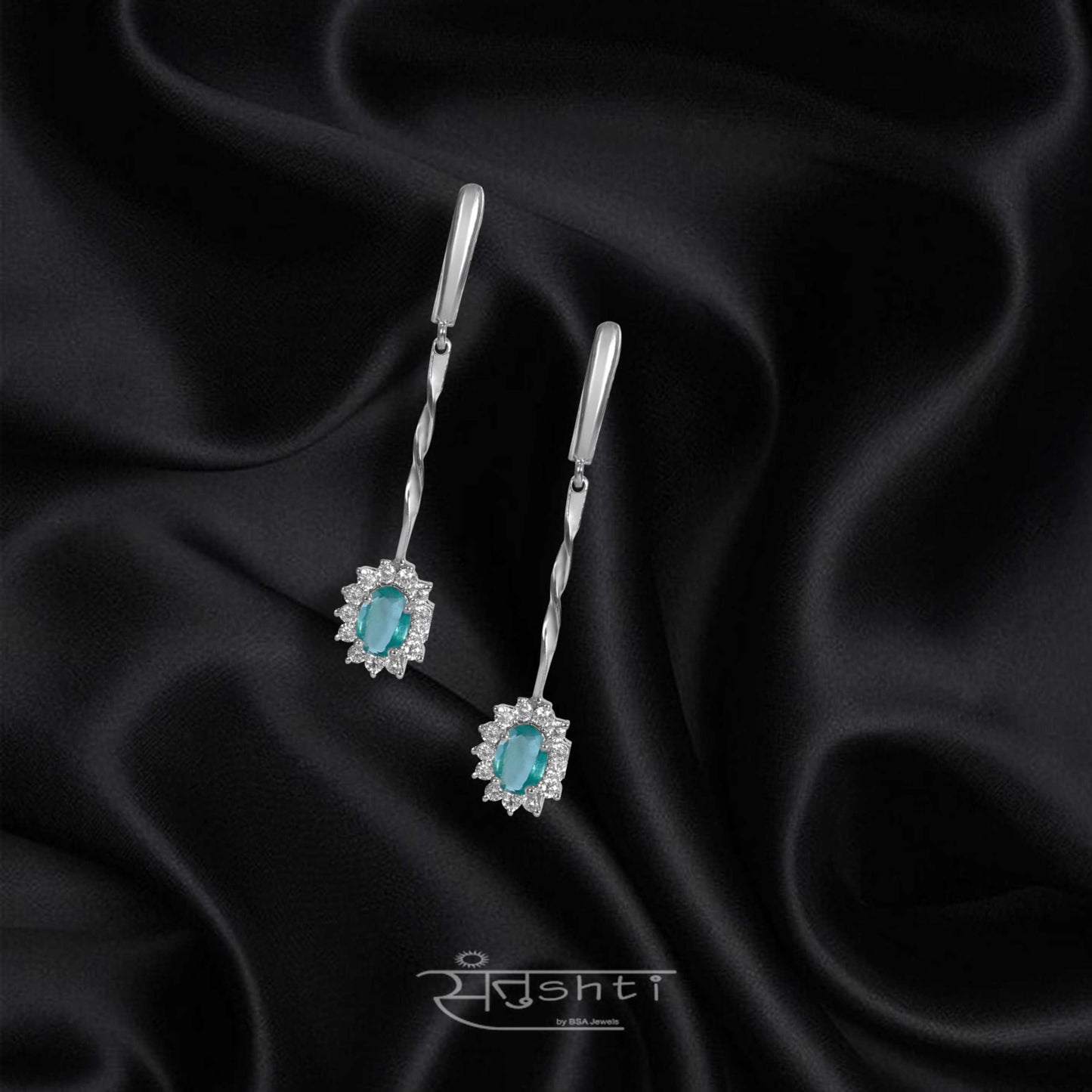 Silver Emerald Danglers