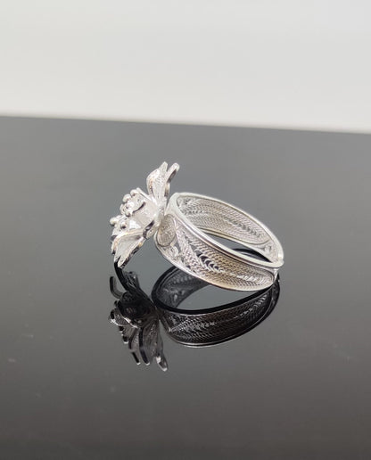 Floral Filigree Silver Ring