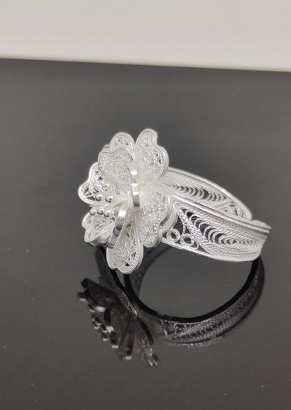Rose Petal Filigree Silver Ring