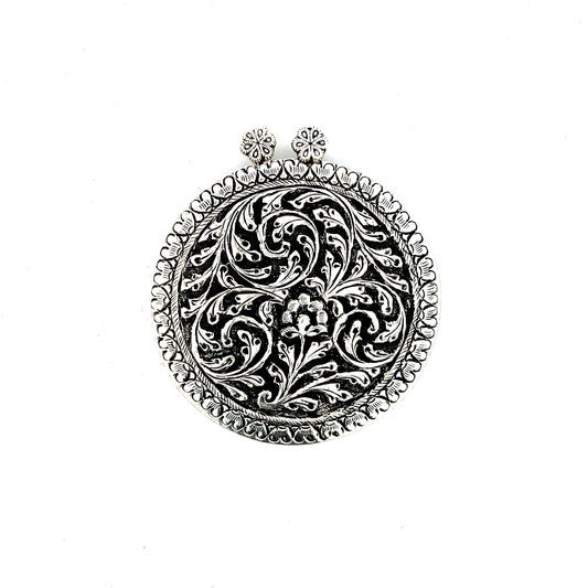Sterling Silver Engraved Floral Pendant