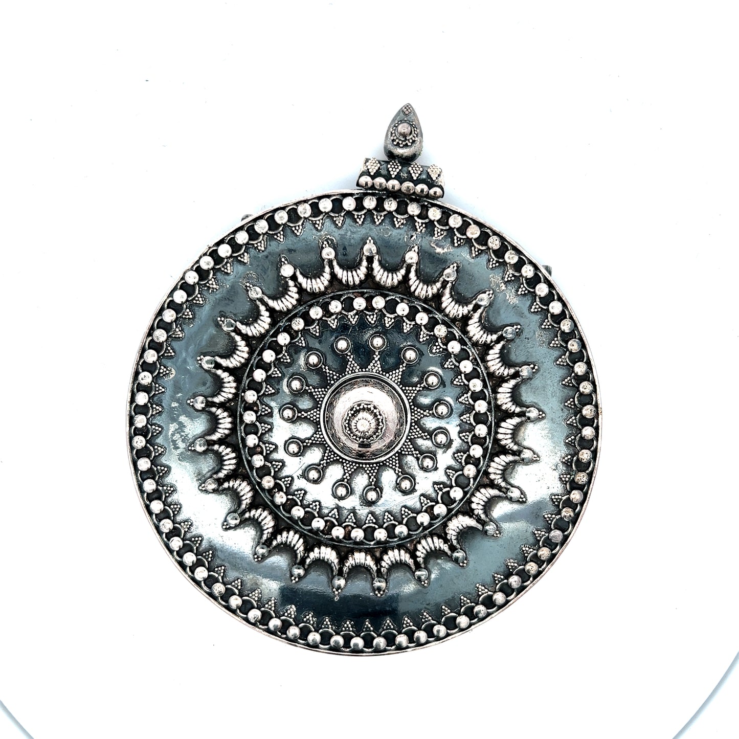 Antique Silver Boho Medallion Flower XL Pendant
