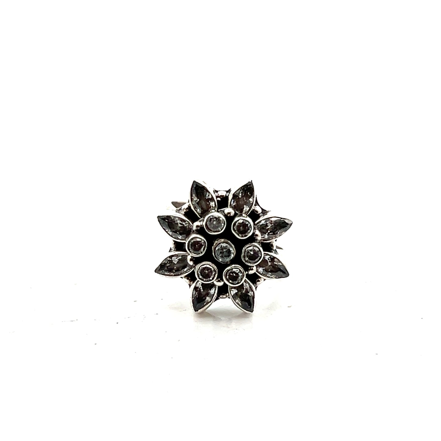 White Floral Cut Stone Silver Ring
