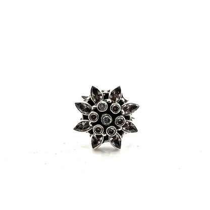 White Floral Cut Stone Silver Ring