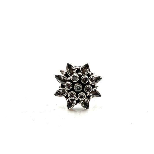 White Floral Cut Stone Silver Ring