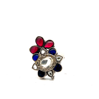 Multicolour Floral Stone Silver Ring