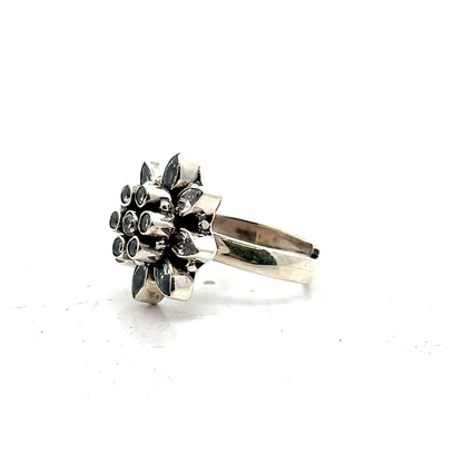 White Floral Cut Stone Silver Ring