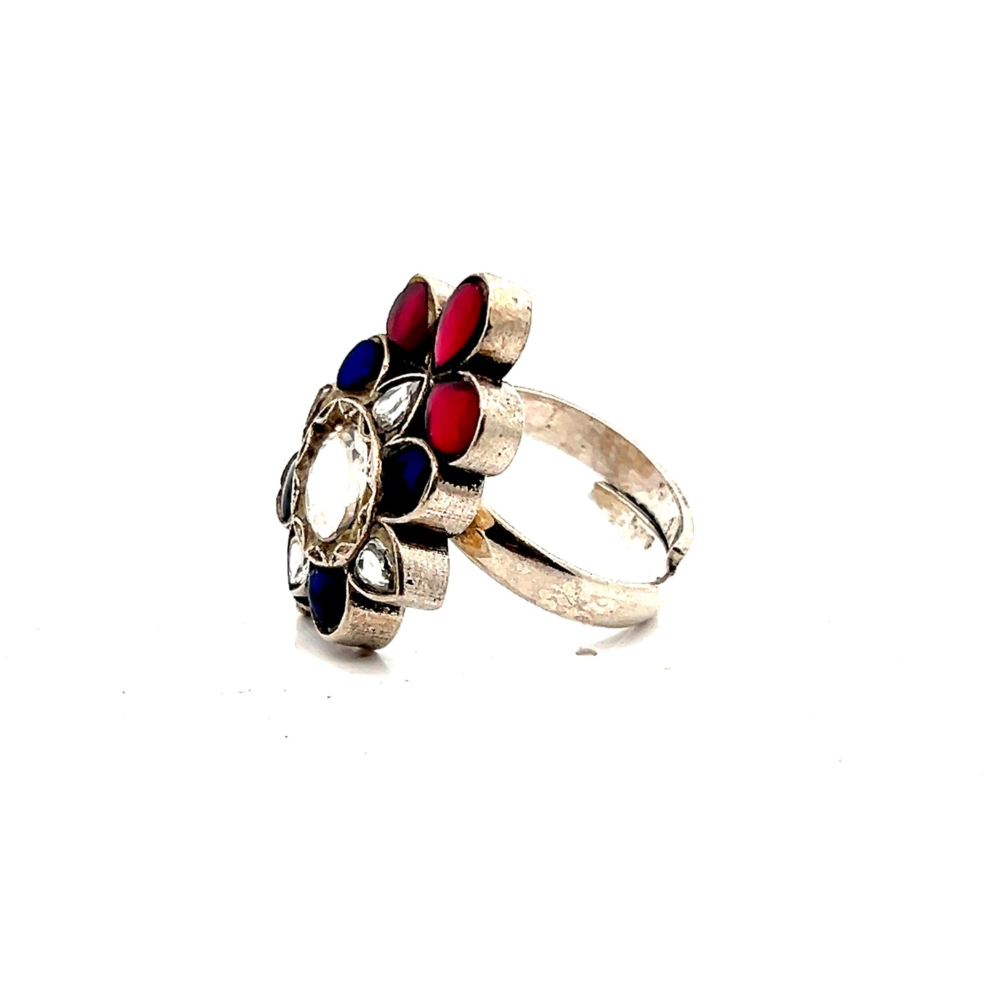 Multicolour Floral Stone Silver Ring