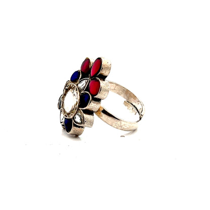 Multicolour Floral Stone Silver Ring