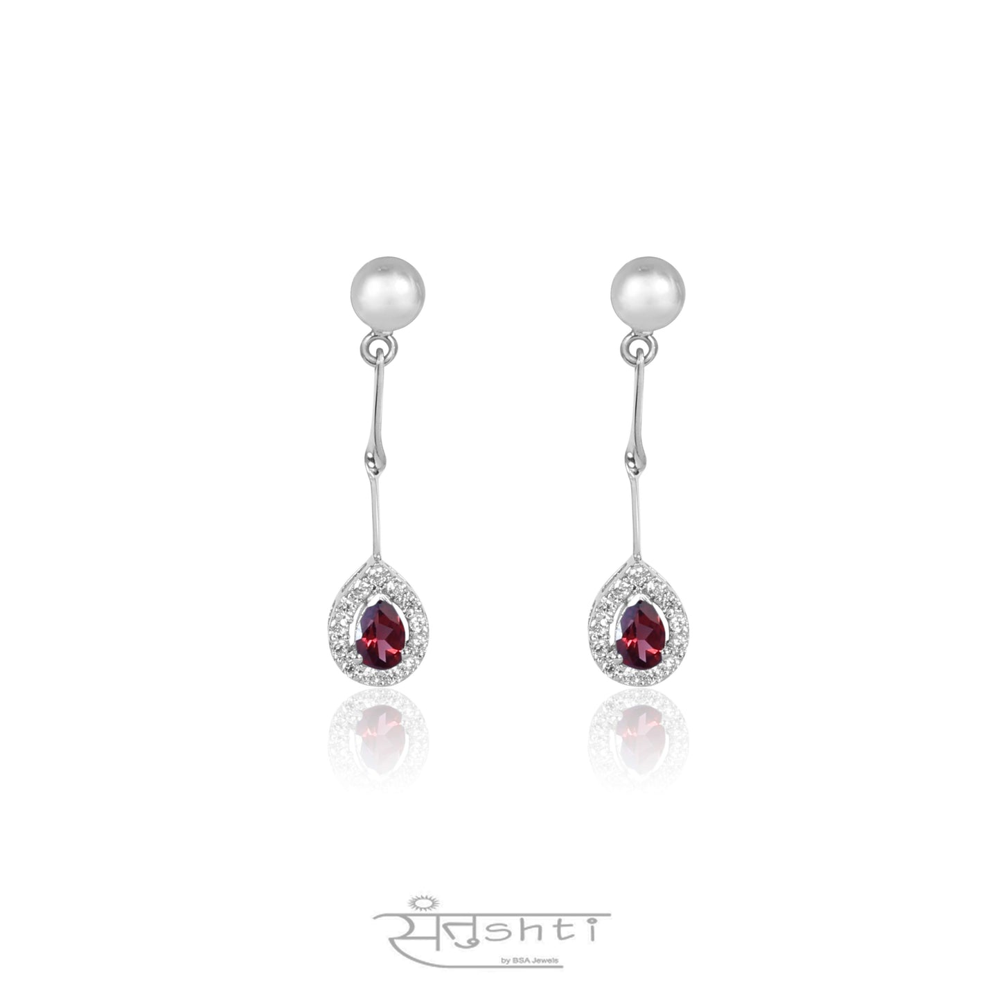 Garnet Silver Drop Danglers