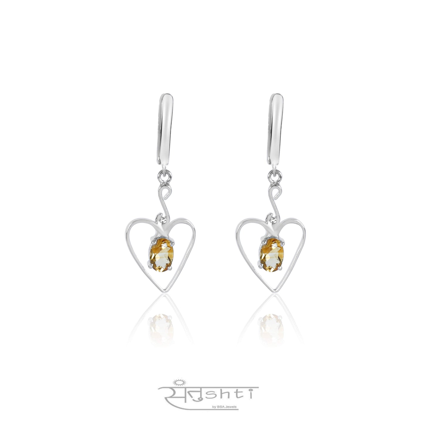 Citrine Heart Silver Danglers