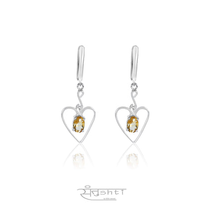 Citrine Heart Silver Danglers
