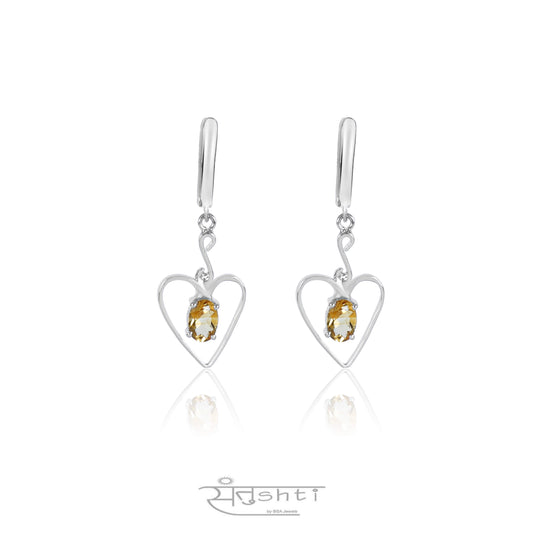 Citrine Heart Silver Danglers