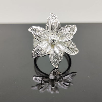 Blossom Cascade Filigree Silver Ring