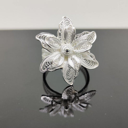 Blossom Cascade Filigree Silver Ring