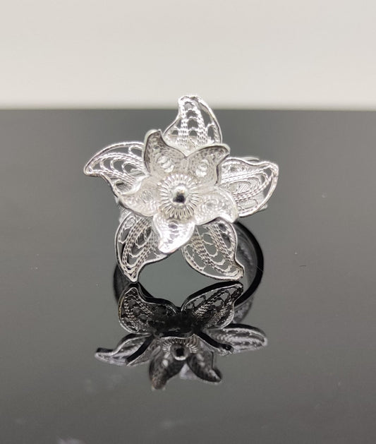 Petal Whisper Filigree Silver Ring